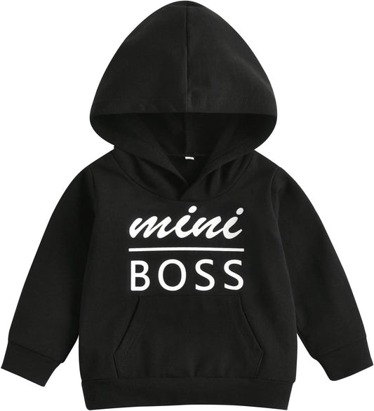 Baby Boy Girl Letter Pullover Hoodie Tops Toddler Hooded Sweatshirt with Pocket (3-4T) Black