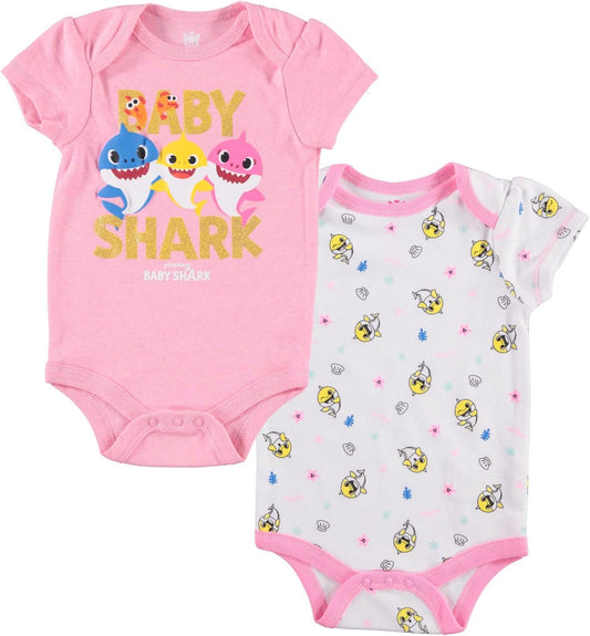 Baby Shark Daddy Shark Mommy Shark Baby Girls 2 Pack Bodysuits Newborn